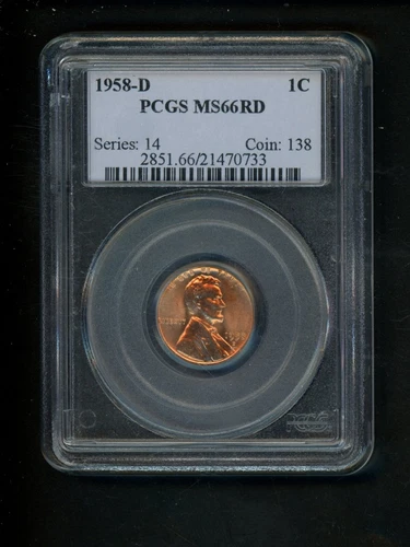 1958-D US Lincoln Wheat Cent 1c PCGS MS66RD CHOICE GEM UNCIRCULATED