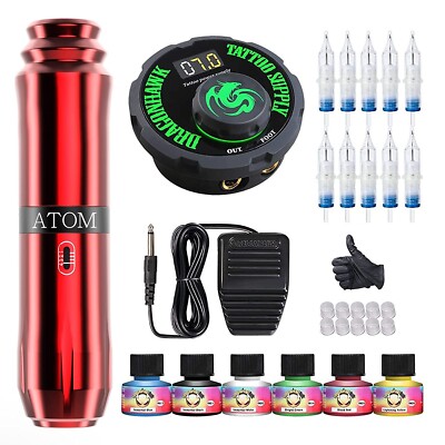 Mast Tattoo Machine Kit Rotary Atom M1 Pen Gun Power Supply
