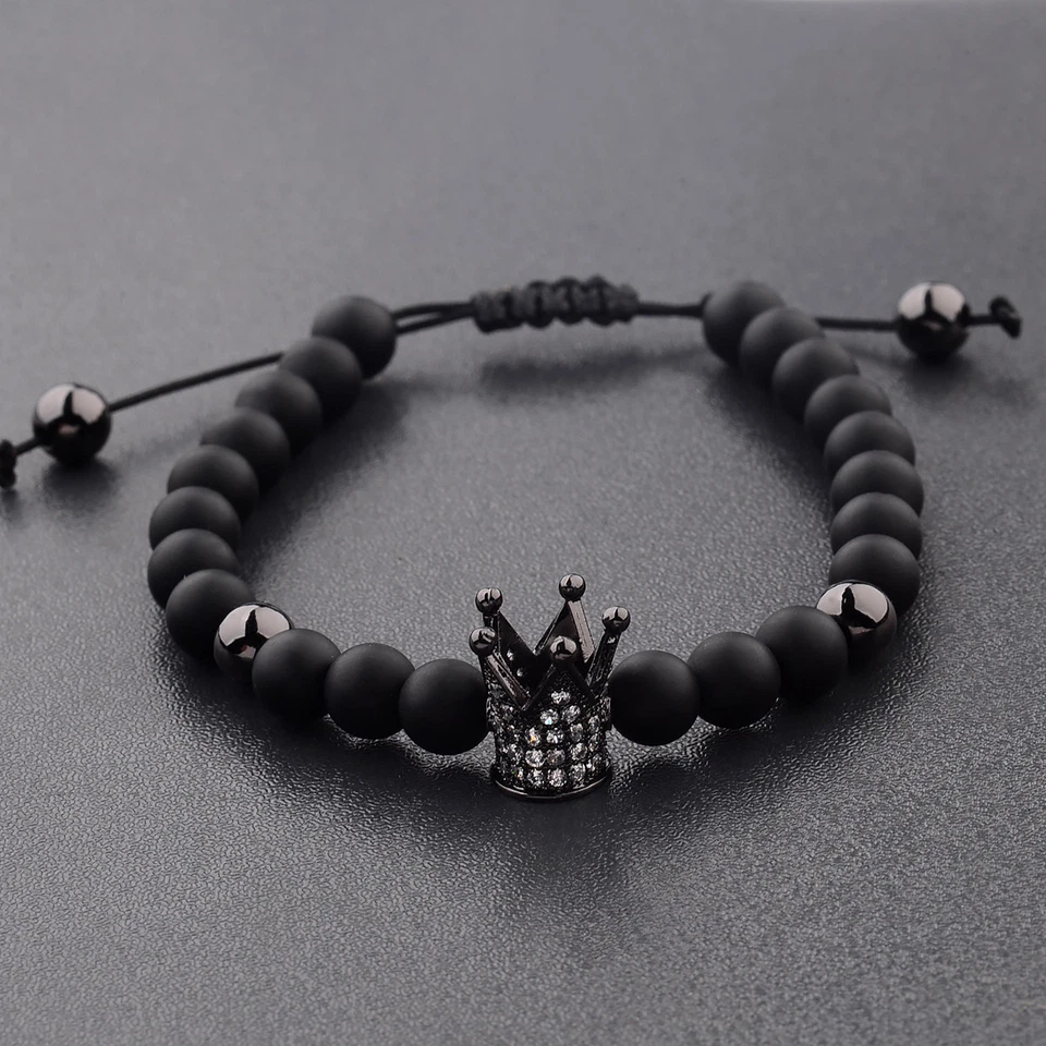 Natural Stone Zircon Crown Beaded Bracelets Adjustable Bangle for Men Women Gift - Image 4 of 4