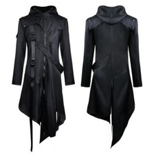 Halloween Victorian Medieval Gothic Mens Hooded Zipper Coat Cosply Costume