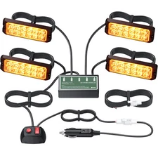 4x Amber LED Warning Hazard Flashing Recovery Strobe Light Bar Truck Beacon Lamp