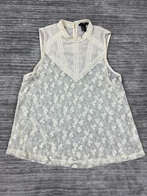 Forever 21 Top Womens Medium Ivory Floral Lace Sleeveless