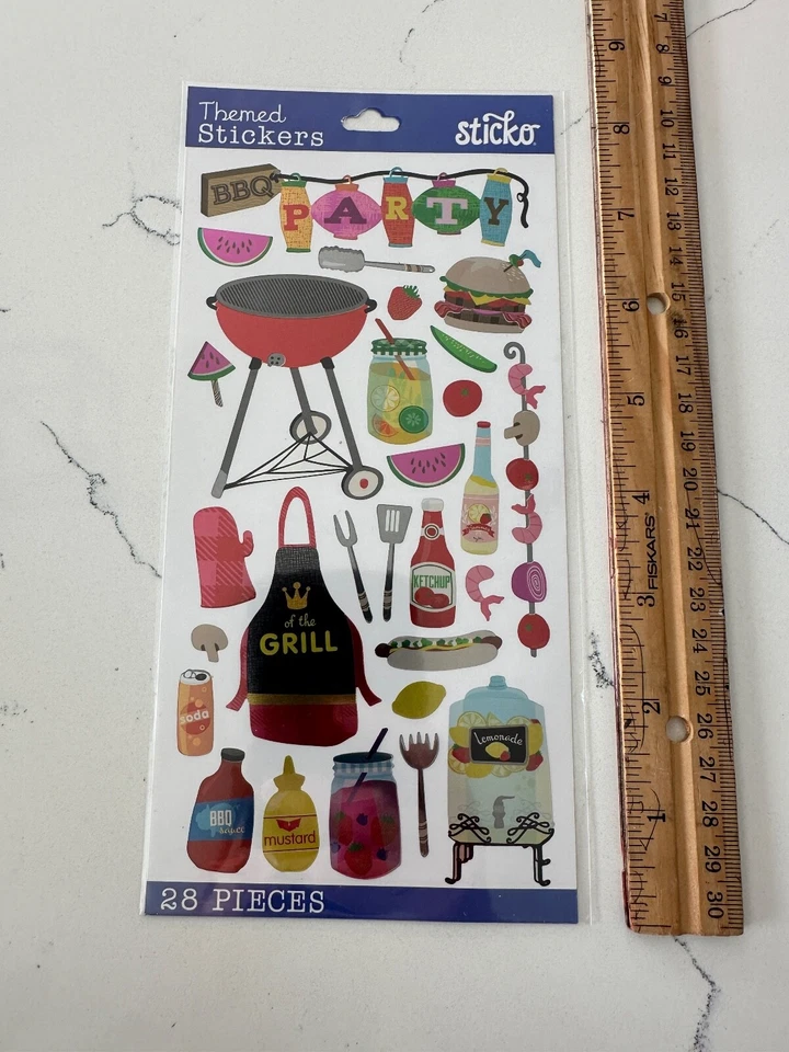 Pegatinas temáticas Sticko 28 piezas verano barbacoa parrilla delantal condimentos álbum de recortes Foto 2 de 4