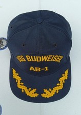Vintage 80s snapback hat cap USS Budweiser patch gold leaf new era made in USA