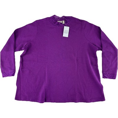LOGO by Lori Goldstein Metallic Waffle Knit Mock Neck Top Sweater 2x Purple Lace