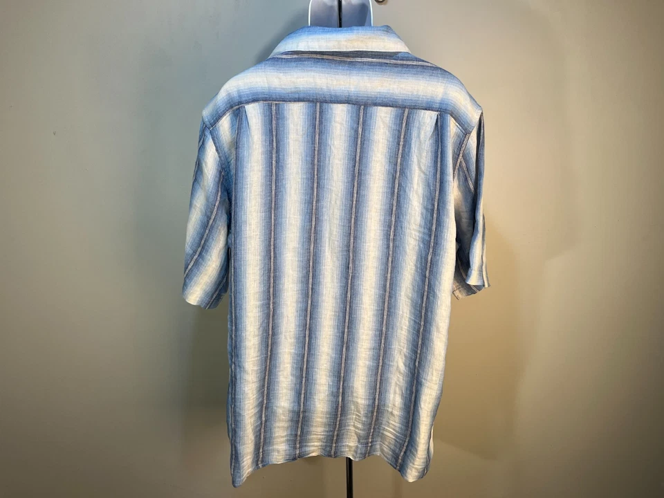 Camisa de campamento The Territory Ahead para hombre azul y marfil mezcla de lino grande alta LT Foto 4 de 4