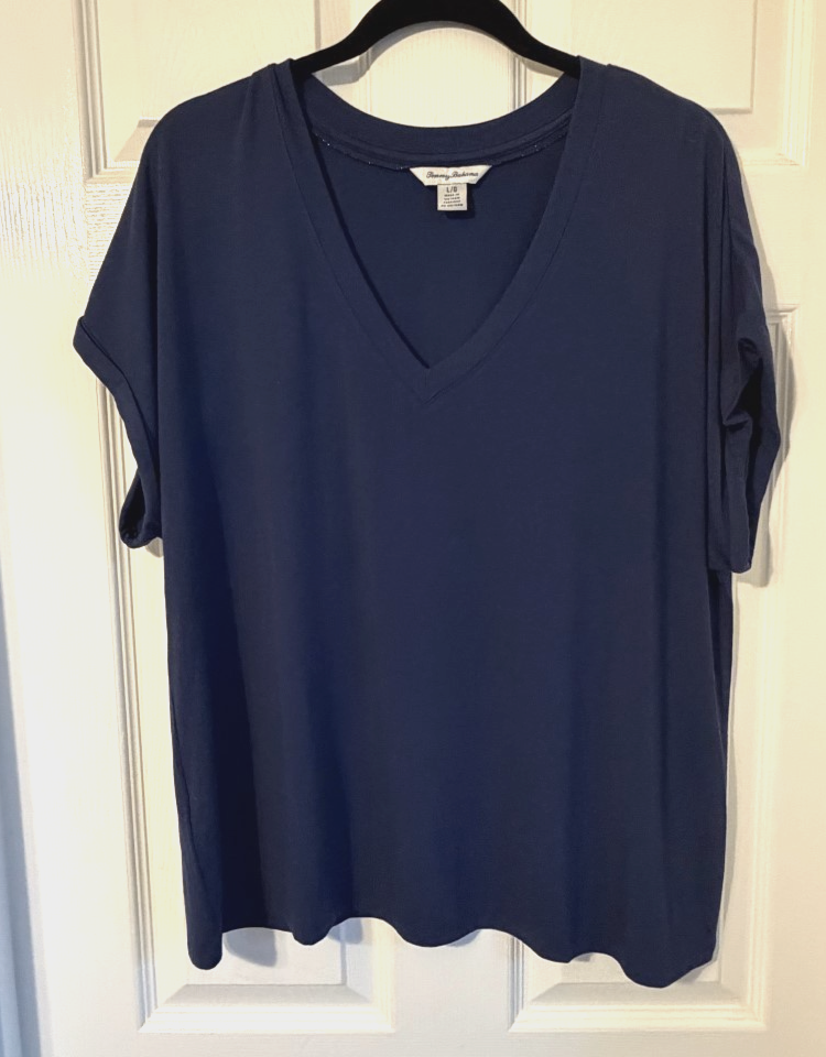 Tommy Bahama Womens Vneck Rolled Sleeves Navy TShirt Size Large