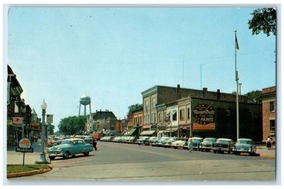 1960 Walworth Avenue Downtown Classic Cars Delavan Wisconsin WI Vintage Postcard