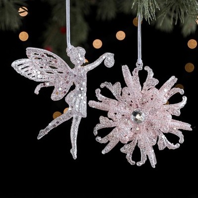 Rosa Glitzer Schneeflocke Weihnachtsschmuck aus Kunststoff Hängedeko