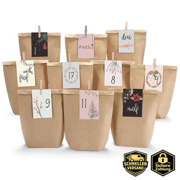 Adventskalender 24 KraftpapiertüTen Zum BefüLlen Mit Zahlenkarten Weihnachten-image