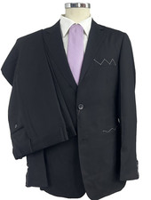 Mens Black Slim Fit Suit Double Breasted 2 Pc Fresco Lana Tasmania 150'S