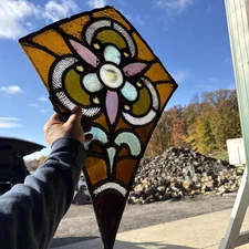 Brick jewel antique Stained Glass kite window 27 x 19