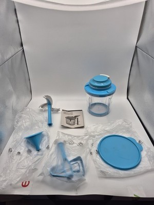Tupperware Power Chef System Manual Turn Handle Food Chopper Set Blue 4 Piece