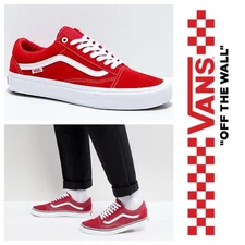 Vans Old Skool Sneakers Shoes Mens 9 Womens 10.5 Red White Low Top Skater