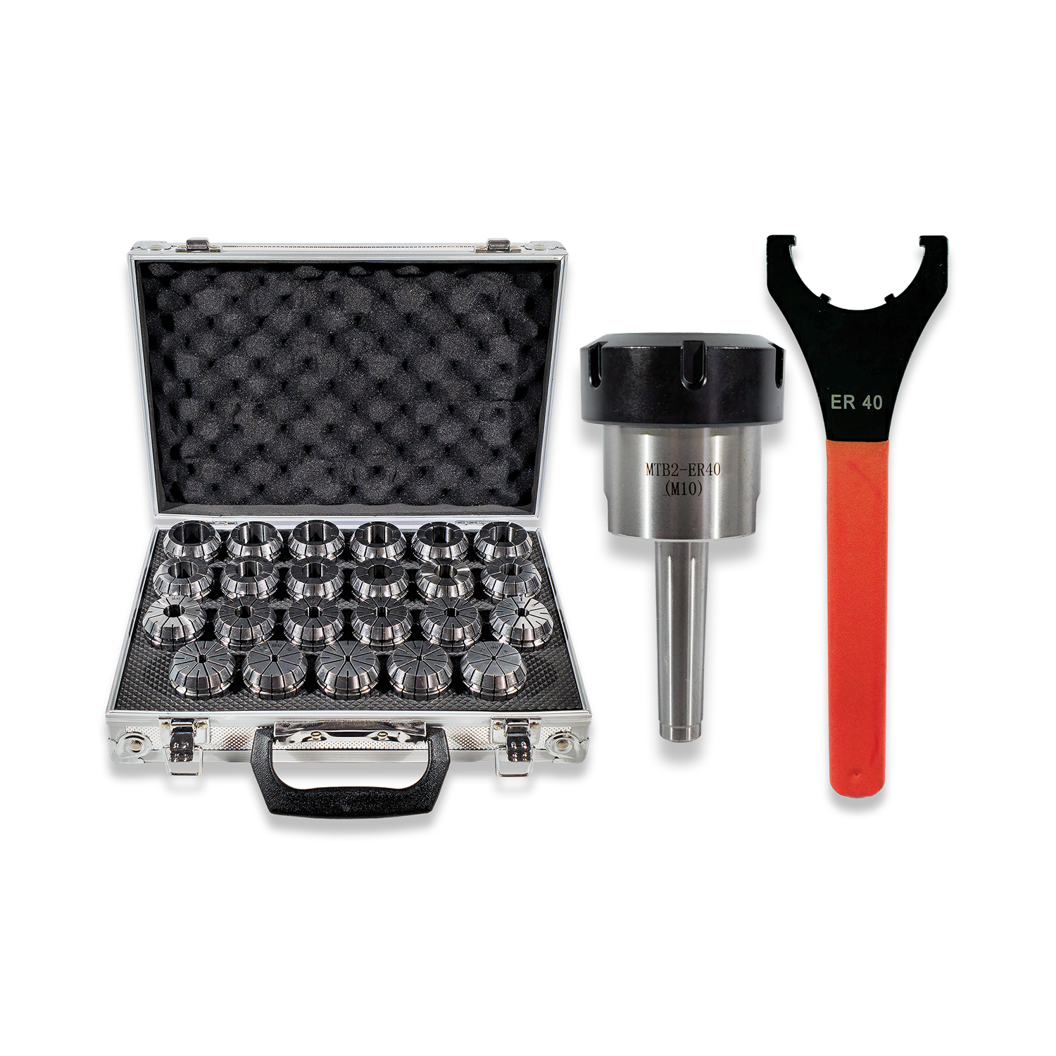2MT ER40 COLLET CHUCK AND 23PC COLLET SET (3-25MM) WITH SPANNER BY RDGTOOLS
