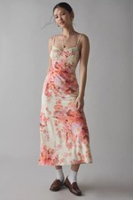 Urban Outfitters Kiss The Sky Floral Printed Satin Slip Midi Dress Size XS, BNWT