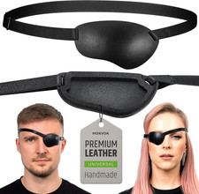 Black Premium Leather Eye Patch with Soft Foam Padding, Concave Adult Eye Patch