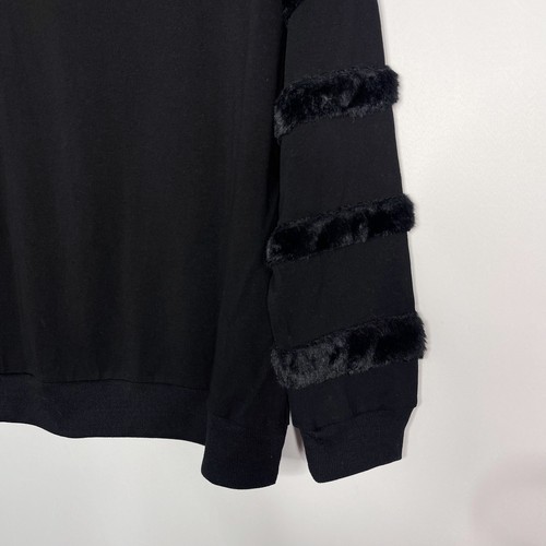 New See and Be Seen Large L Black Faux Fur Striped Detail Crew Neck Sweatshirt - Picture 6 of 11