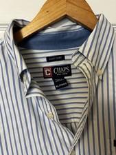 Chaps Mens XL Blue L White Stripe Easy Care Long Sleeve Button-Down