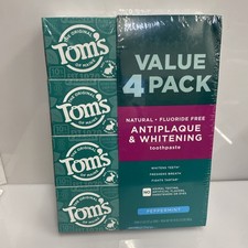 Tom's of Maine Natural Fluoride Free Anti-Plaque  Whitening Toothpaste -4 Pack
