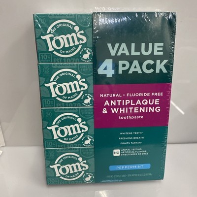 Tom's of Maine Natural Fluoride Free Anti-Plaque & Whitening Toothpaste -4 Pack