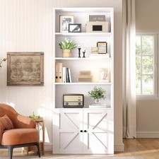 71.5" Bookshelf  Bookcase 6-Tier Bookshelves W/ Cabinet Doors Tall Display