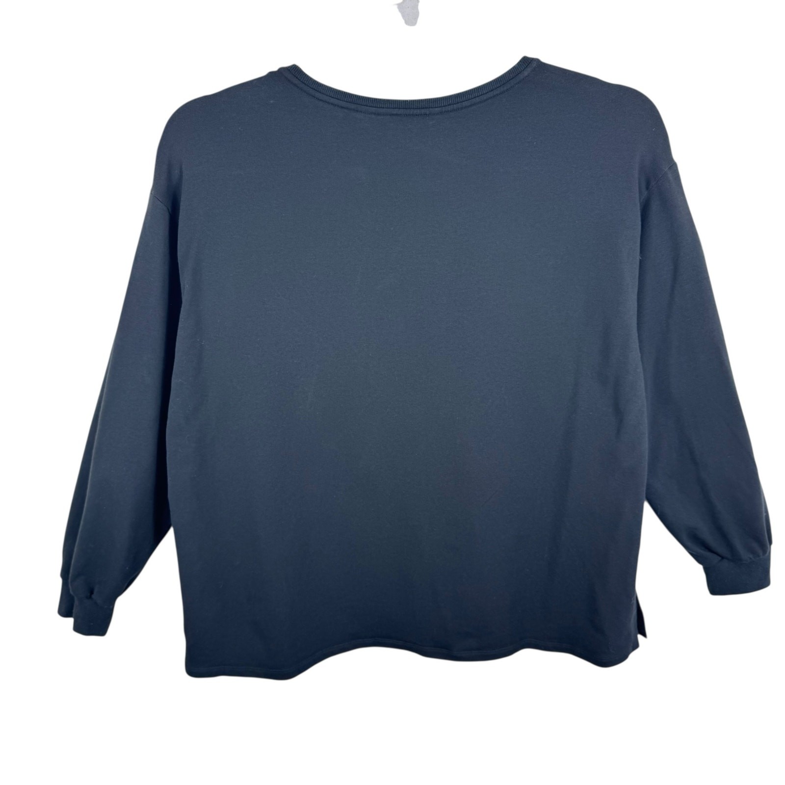 H By Halston Cotton Blend Black Long Sleeve V-Neck Floral Patch Pullover Top L