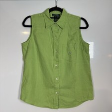 Womens Vintage Lauren Ralph Lauren Top Medium Linen Button Up Lime Green
