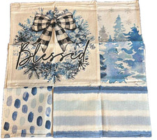 Christmas Throw Pillow Covers 16x16 Inch Set of 4, Xmas Trees Wreath Blessed