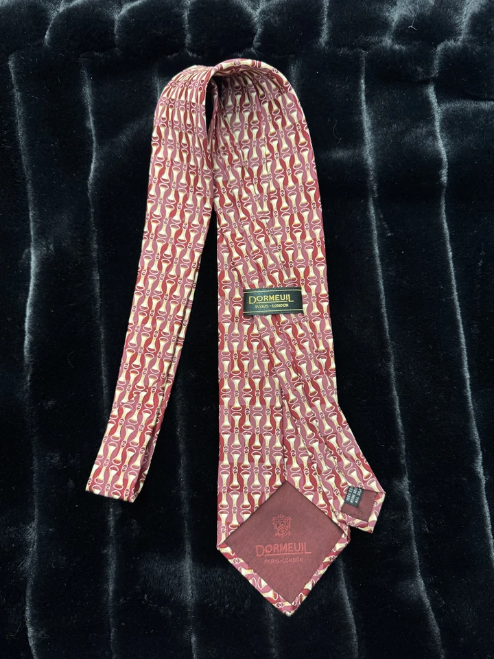 Dormeuil Silk Tie Mens Burgundy Red Gold Geometric Pattern Made in France Luxury - Image 2 of 4
