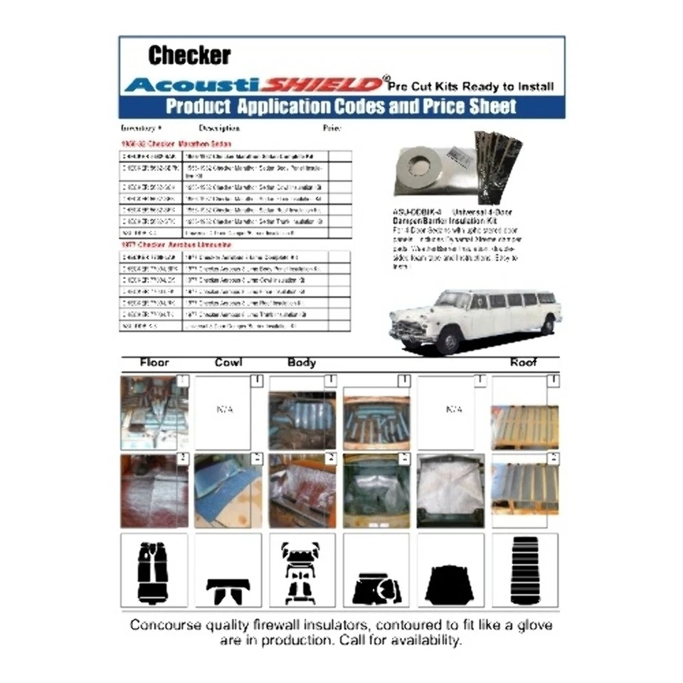 Kit de panel ABS interior para sedán Checker Marathon 1956-82 escudo completo Foto 3 de 4