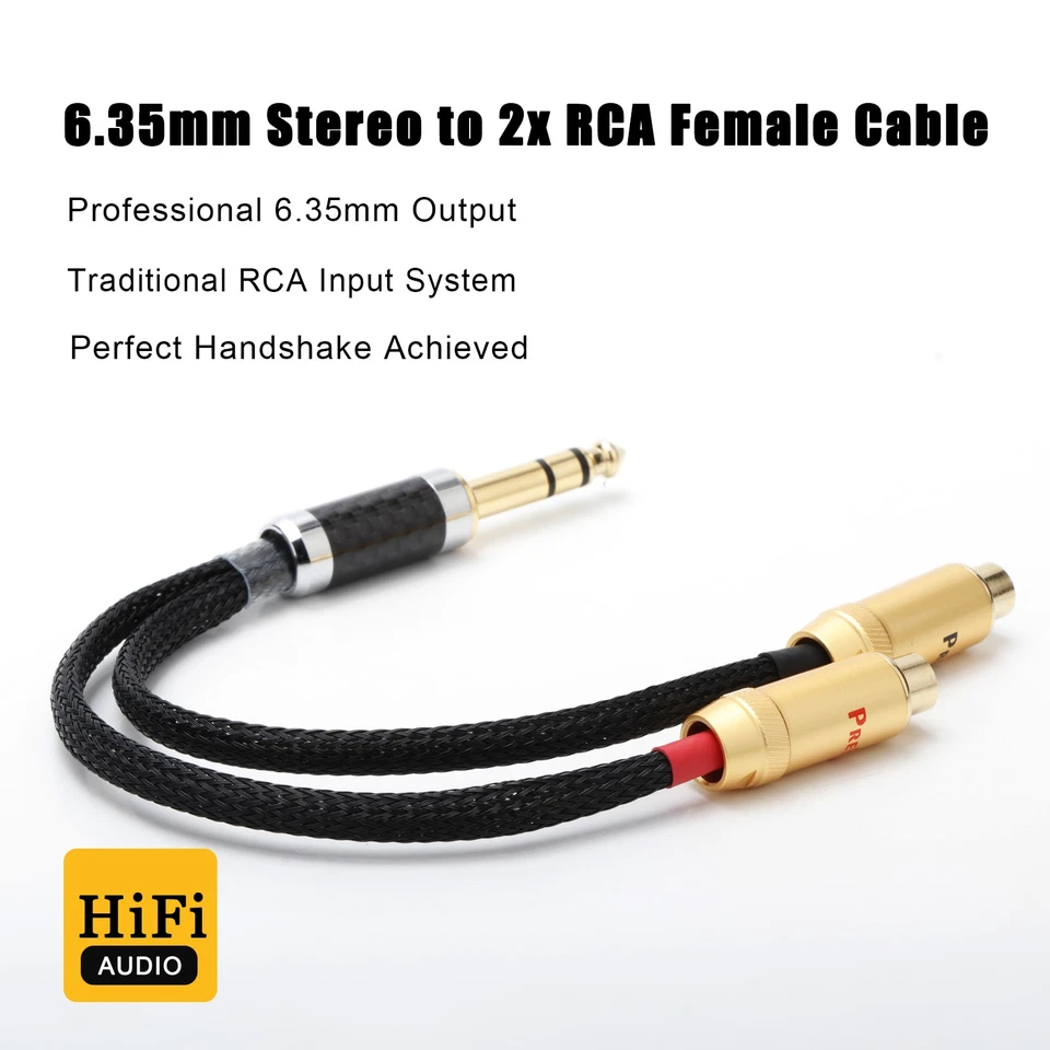 6 Inch 1/4 Stereo Male TRS Plug to 2 Female RCA Jacks Audio Y Splitter Cable - Image 2 of 4