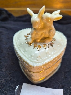 rabbit lenox style ivory gold trim trinket box