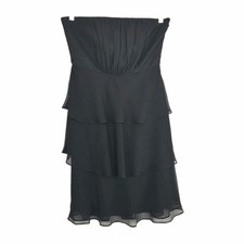 White House Black Market Strapless Tiered Black Chiffon Dress Size 10