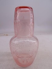 Antique Pink Depression Elegant Glass Tumble Up Carafe Set Decanter Etched Vtg