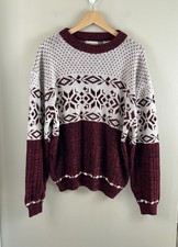 HARDWOOD PINE Vtg Grandpa Sweater Ski Winter Print Sz Lg Preppy