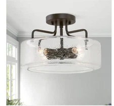 LNC 12 in. 4-Light Black Semi-Flush Mount Ceiling Light w/ Seeded Glass Shade