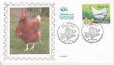 Enveloppe 1er jour Animaux de la Ferme La poule 2004 Soie CEF  