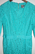 Q9 NWOT Vintage Taylor Aqua Cotton Lace Floral Cocktail Dress 10 Grosgrain Bow