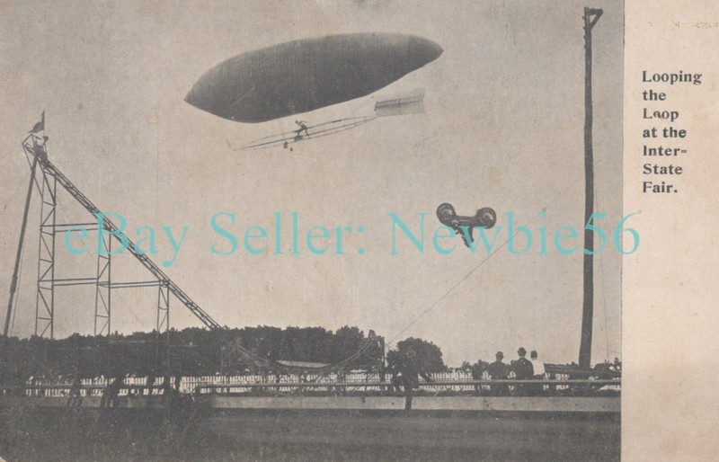 Trenton NJ - MOTORCYCLE DAREDEVIL LOOPING LOOP AT STATE FAIR - Postcard Airship