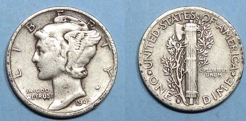 SILVER! SILVER! SILVER! 1941-S MERCURY DIME VF #MX6-35