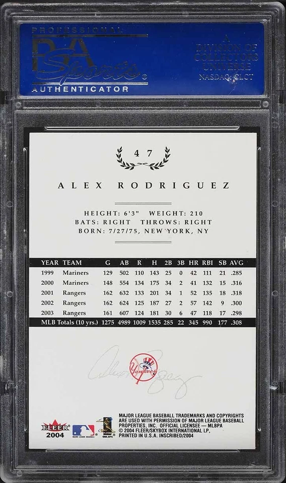 2004 FLEER INSCRIBED ALEX RODRIGUEZ #47 PSA 9 - Image 2 of 2