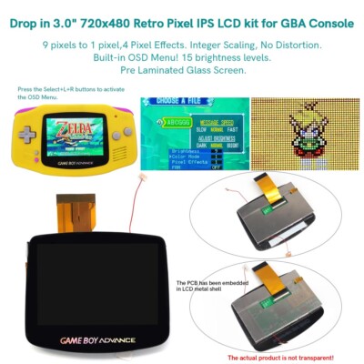 V5 IPS Laminated 3.0'' 720x480 GBA Backlight LCD For Game Boy Advance + Shell