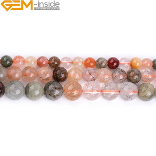 Multi-Color Rutilated Quartz Round Natural Stone Beads For Jewelry Making 15" - Picture 4 of 28