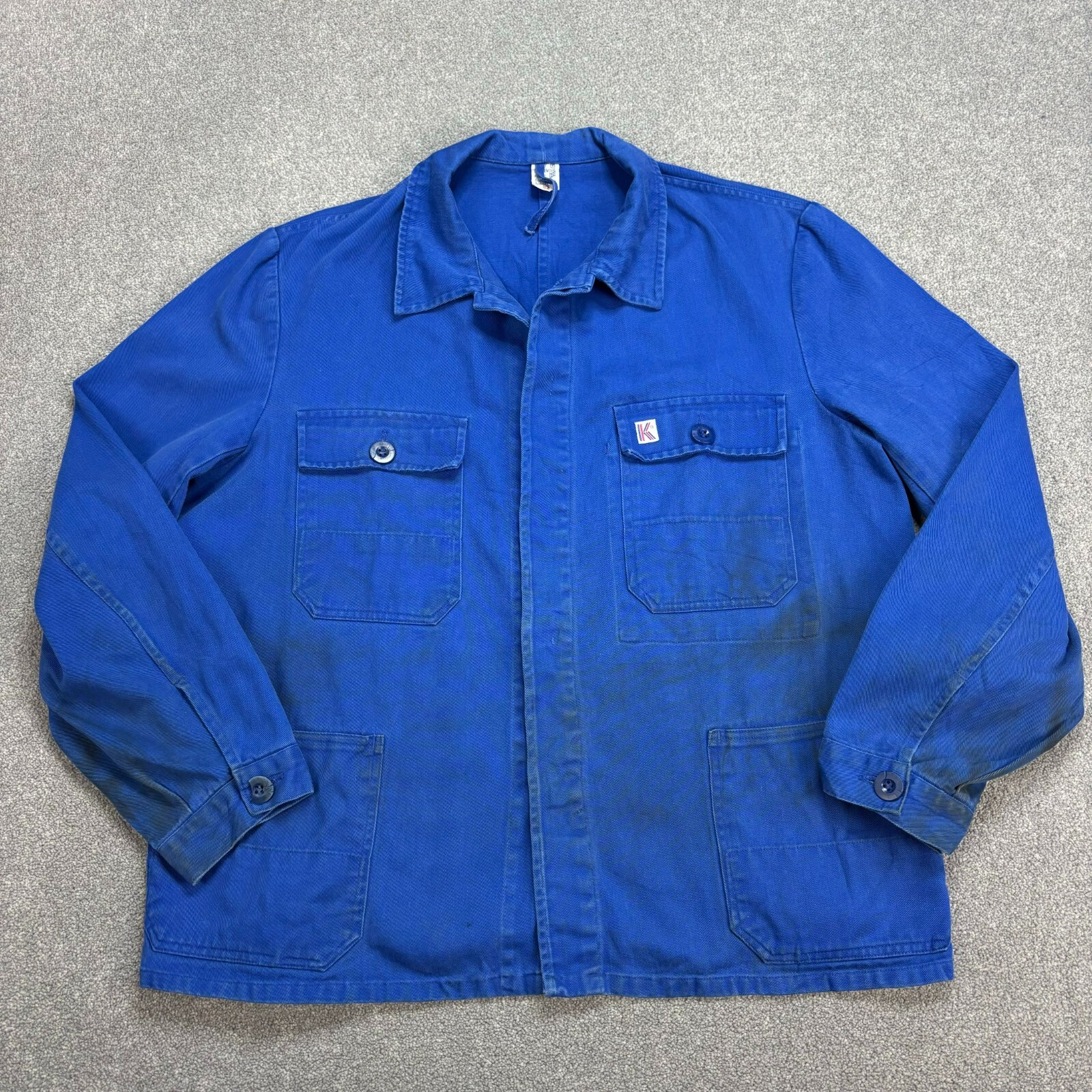 French Jacket Adult Large Blue VINTAGE Workwear Chore Distressed Sanfor Mens