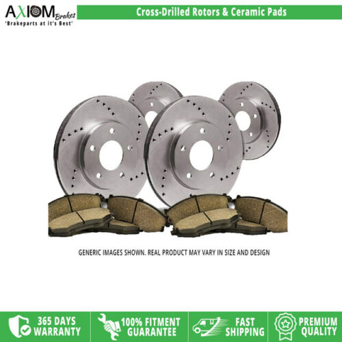 (Front-Rear Kit)Premium Cross Drilled-4 Disc Brake Rotors - 8 Ceramic Brake Pads - Picture 1 of 8