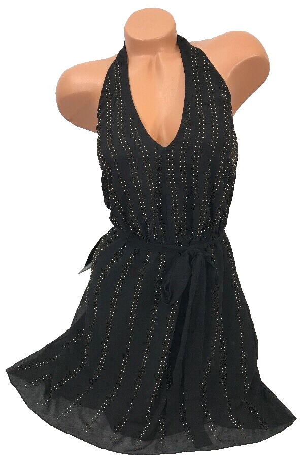BEBE Beautiful Black & Gold Halter Hi-Lo Studded Dress~ Size xS BEBE Beautiful Black & Gold Halter Hi-Lo Studded Dress~ Size xS