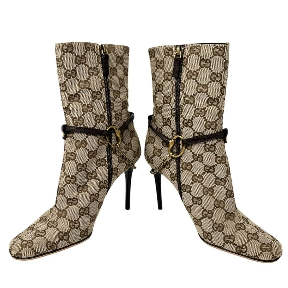 GUCCI Vintage GG Monogram Ankle Boots Heels Belt #36.5-37 GUCCI Vintage GG Monogram Ankle Boots Heels Belt #36.5-37