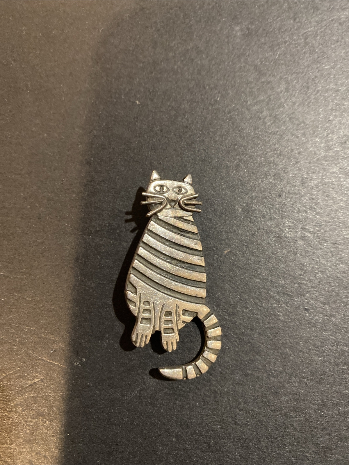 Vintage Sterling Silver Overlay Fat Cat Pin Brooch - Gem