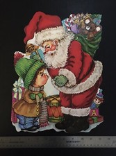 VTG CHRISTMAS SANTA LITTLE BOY DIECUT CARDBOARD DECORATION 15 LARGE NOS